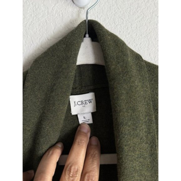 J.Crew Women Large Chelsea Sweater Blazer Shawl Collar Open Front Olive Cardigan - Picture 7 of 10
